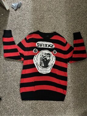 SWIXXZ Bad Habits Distressed Striped Knit Sweater Grunge S